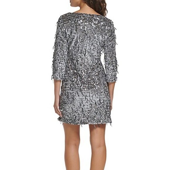 Eliza J Silver Sequin-Fringe Velvet Shift Dress - Picture 3 of 4